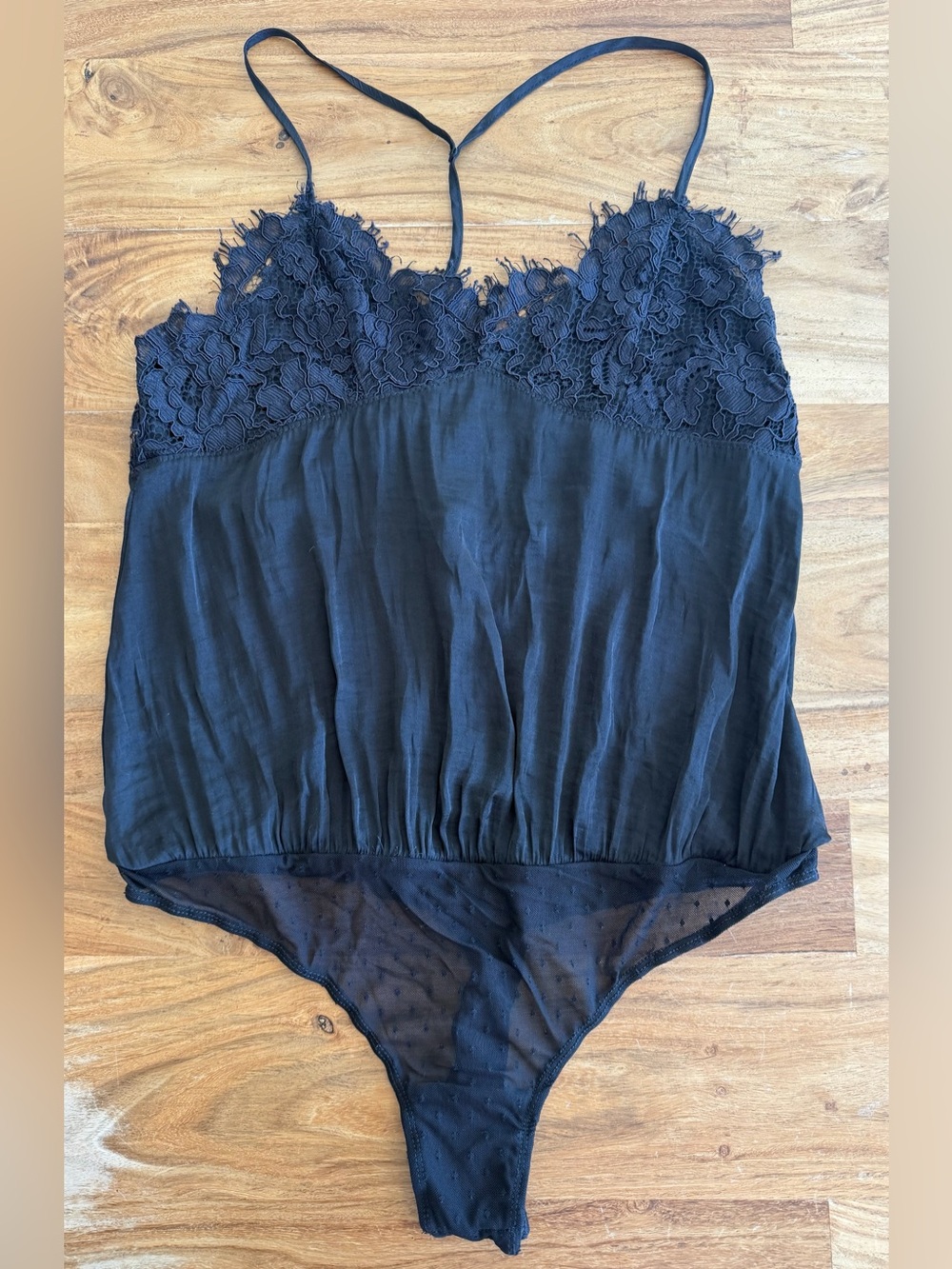 Free People Black Lace-Trim Slip Bodysuit